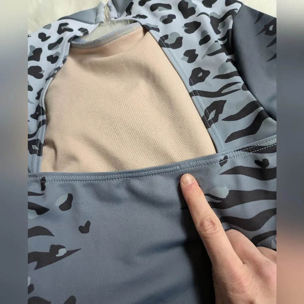 WEISSMAN Dance Costume BE PREPARED 12104 Cheetah animal print gray unitard LC